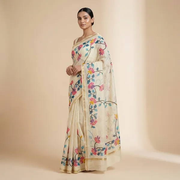 Off_White_Cotton_Floral_Printed_Saree_For_Women
