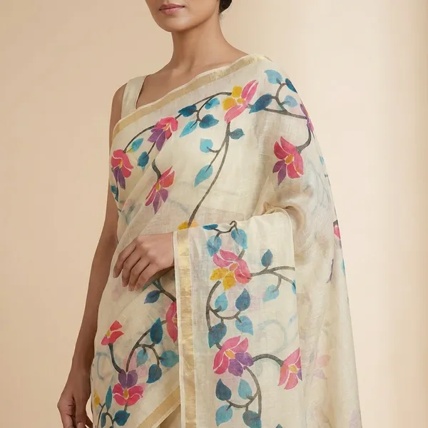 Off_White_Cotton_Floral_Printed_Saree_For_Women