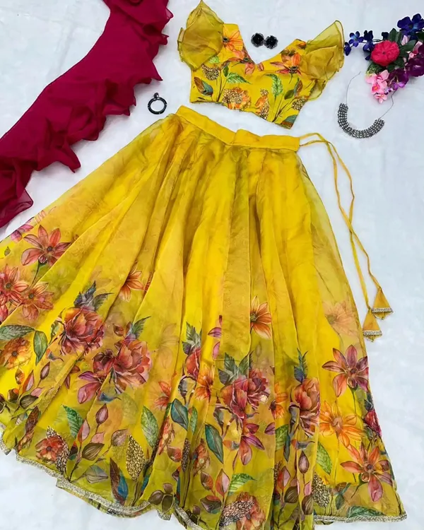 Yellow_Floral_Print_Semi_Stitched_Lehenga_Choli_Yellow