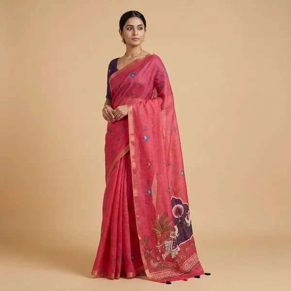Red_Cotton_Premium_Embroidered_Saree_For_Women