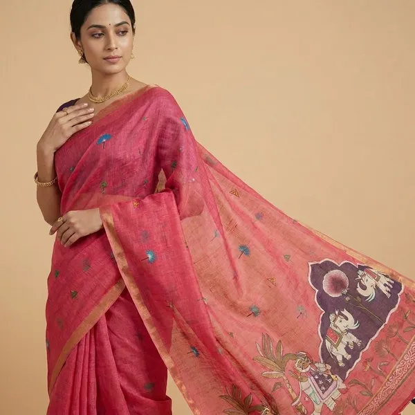 Red_Cotton_Premium_Embroidered_Saree_For_Women
