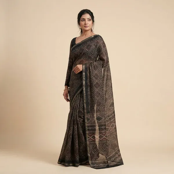 Black_Cotton_Intricate_Print_Saree_For_Women