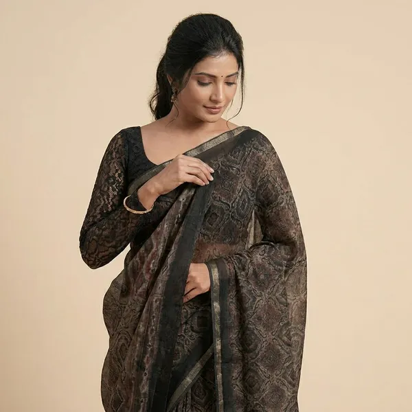 Black_Cotton_Intricate_Print_Saree_For_Women