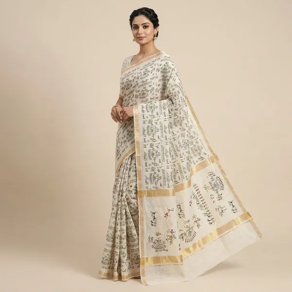 Off_White_Cotton_Warli_Print_Saree_For_Women