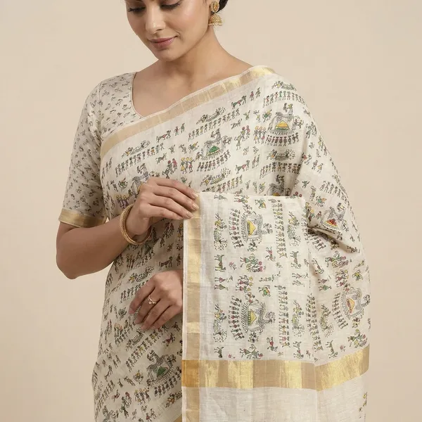Off_White_Cotton_Warli_Print_Saree_For_Women