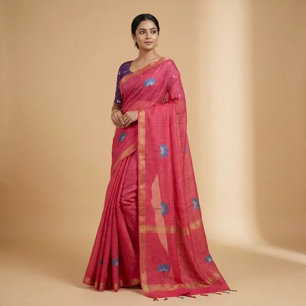 Pink_Cotton_Handloom_Slub_Saree_For_Women