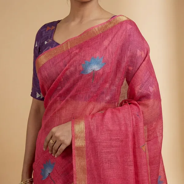 Pink_Cotton_Handloom_Slub_Saree_For_Women