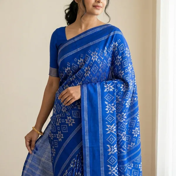 Blue_Silk_Traditional_Ikat_Printed_Saree_For_Women
