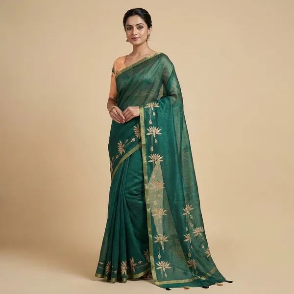 Green_Cotton_Floral_Embroidered_Saree_For_Women