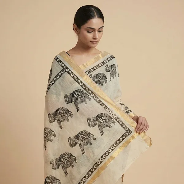 Off_White_Cotton_Chanderi_Saree_For_Women
