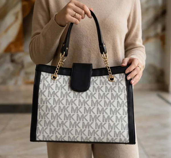 Luxe_Office_Tote_Women's_Designer_Tote_Bag_With_Chain_Handles_And_Monogram_Pattern