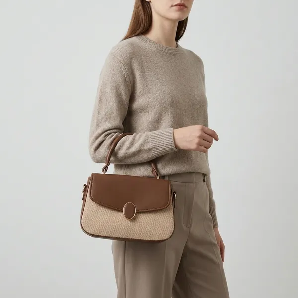 Beige_And_Brown_Tweed_Handbag_With_Top_Handle
