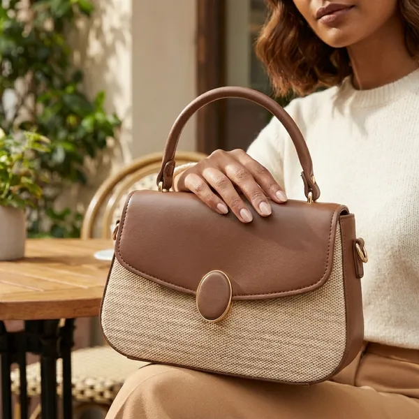 Beige_And_Brown_Tweed_Handbag_With_Top_Handle