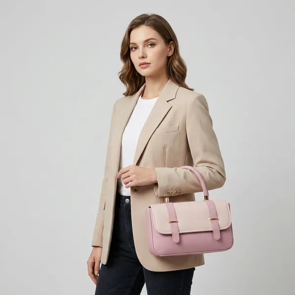Pink_And_Mauve_Dual_Tone_Structured_Satchel_Handbag_With_Adjustable_Strap