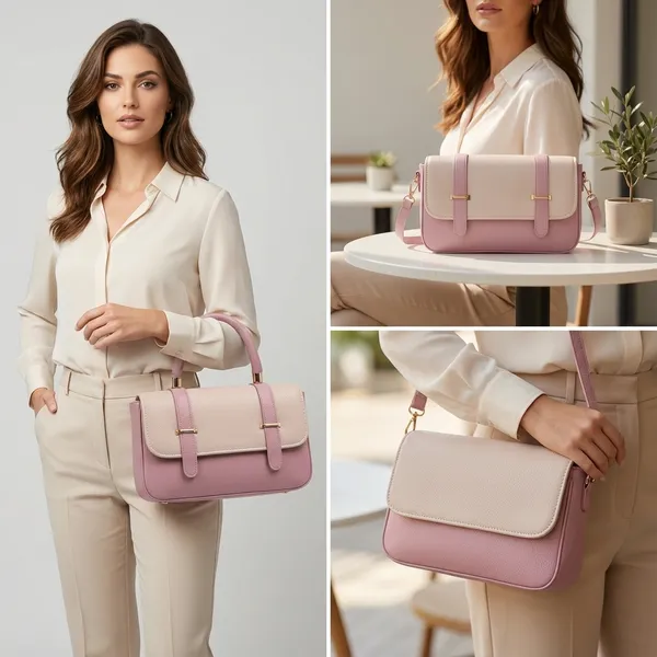Pink_And_Mauve_Dual_Tone_Structured_Satchel_Handbag_With_Adjustable_Strap