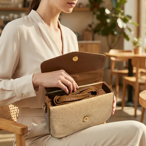 Beige_And_Brown_Textured_Crossbody_Sling_Bag_With_Brown_Trim_And_Magnetic_Closure