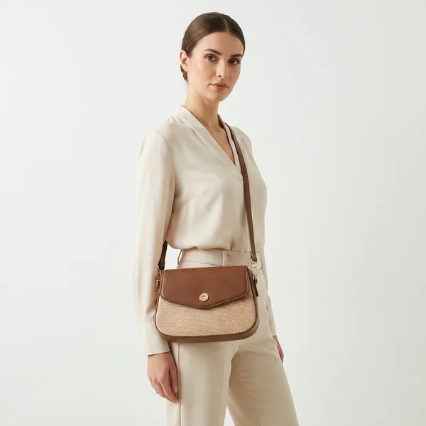 Beige_And_Brown_Textured_Crossbody_Sling_Bag_With_Brown_Trim_And_Magnetic_Closure