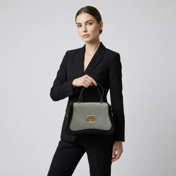 Stylish_Black_And_White_Striped_Flap_Handbag_With_Gold_Accent_Hardware