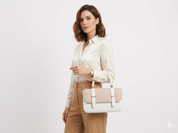 Luxe_White_And_Brown_Structured_Mini_Handbag_With_Top_Handle_And_Gold_Hardware