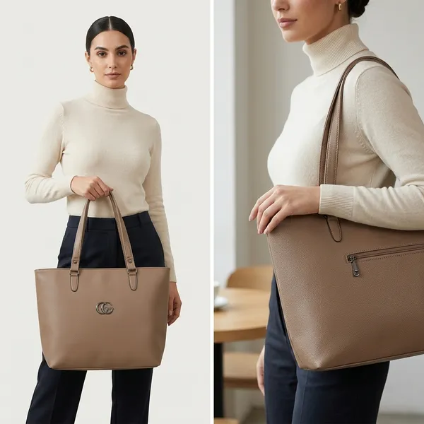 Brown_Textured_Polyurethane_Leather_Tote_Bag_With_Logo