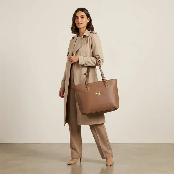 Brown_Textured_Polyurethane_Leather_Tote_Bag_With_Logo