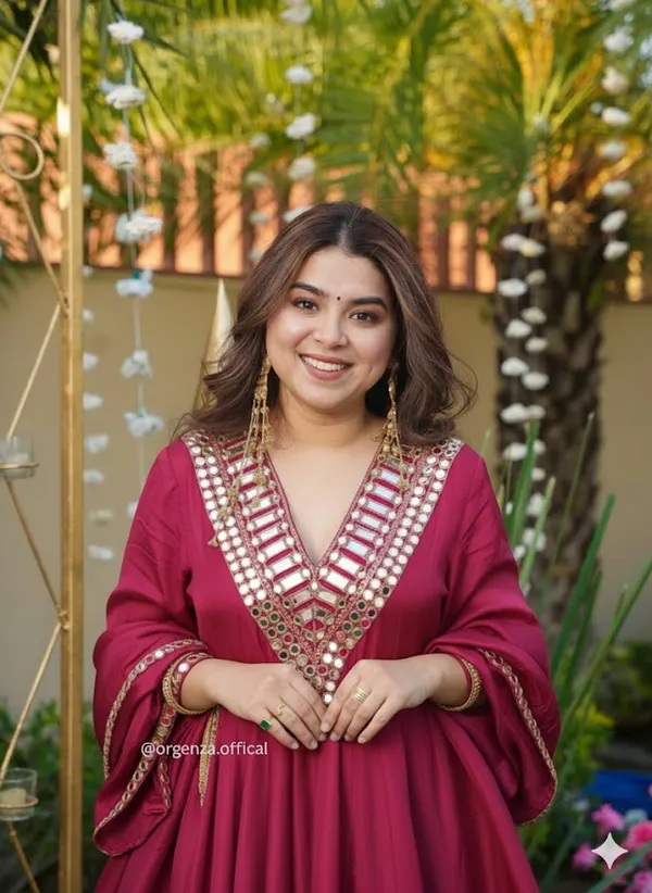 Magenta_Mirror_Work_Anarkali_Kurta_Set_With_Palazzo_And_Dupatta