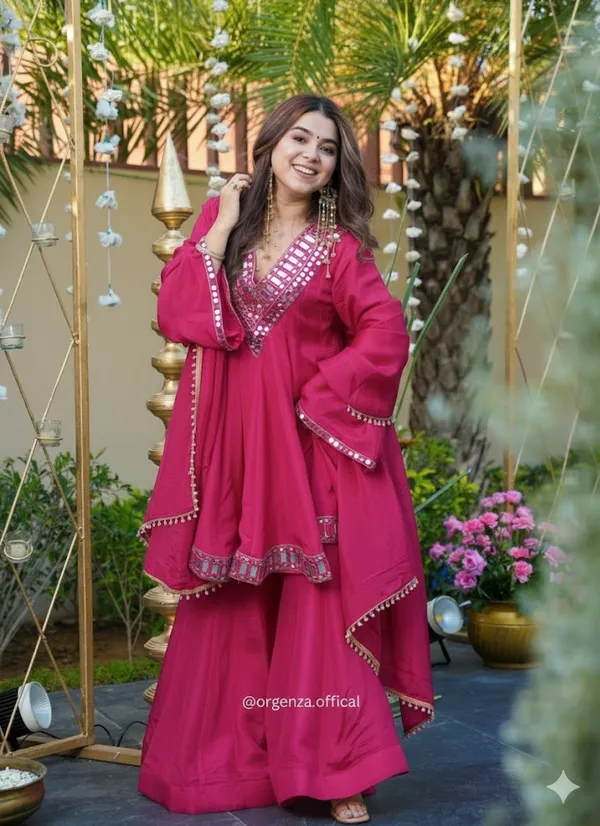 Magenta_Mirror_Work_Anarkali_Kurta_Set_With_Palazzo_And_Dupatta