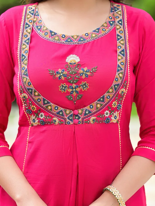 Pink_Anarkali_Kurta_With_Embroidered_Yoke_And_Dupatta