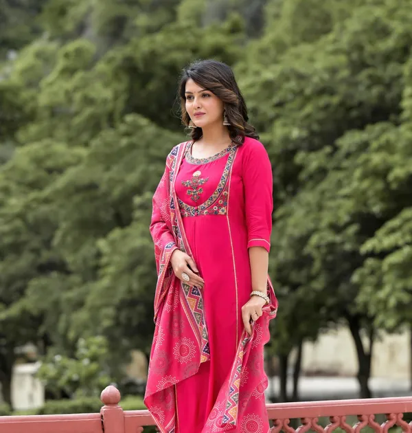 Pink_Anarkali_Kurta_With_Embroidered_Yoke_And_Dupatta