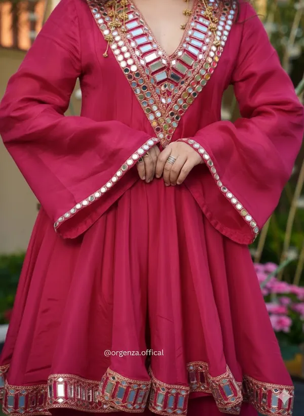 Magenta_Mirror_Work_Anarkali_Kurta_Set_With_Palazzo_And_Dupatta
