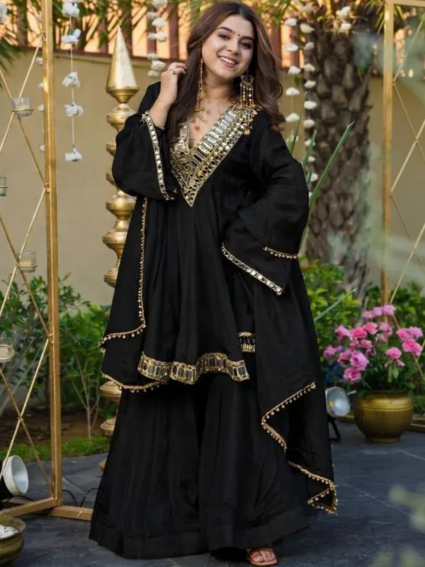 Black_Anarkali_Suit_Set_With_Golden_Embellished_Yoke_And_Dupatta