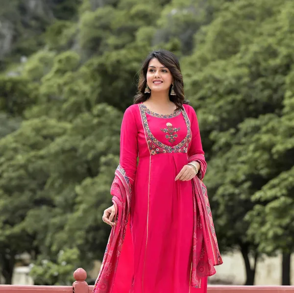 Pink_Anarkali_Kurta_With_Embroidered_Yoke_And_Dupatta