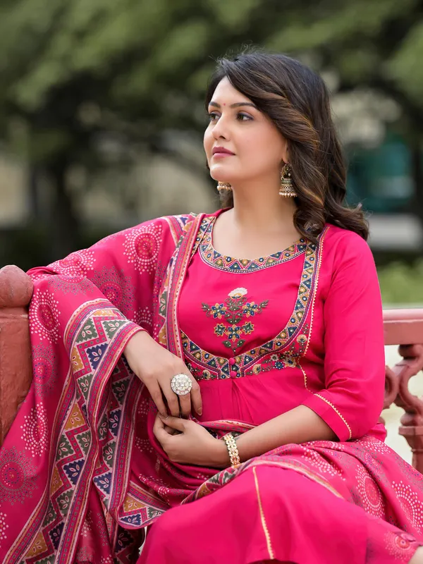 Pink_Anarkali_Kurta_With_Embroidered_Yoke_And_Dupatta