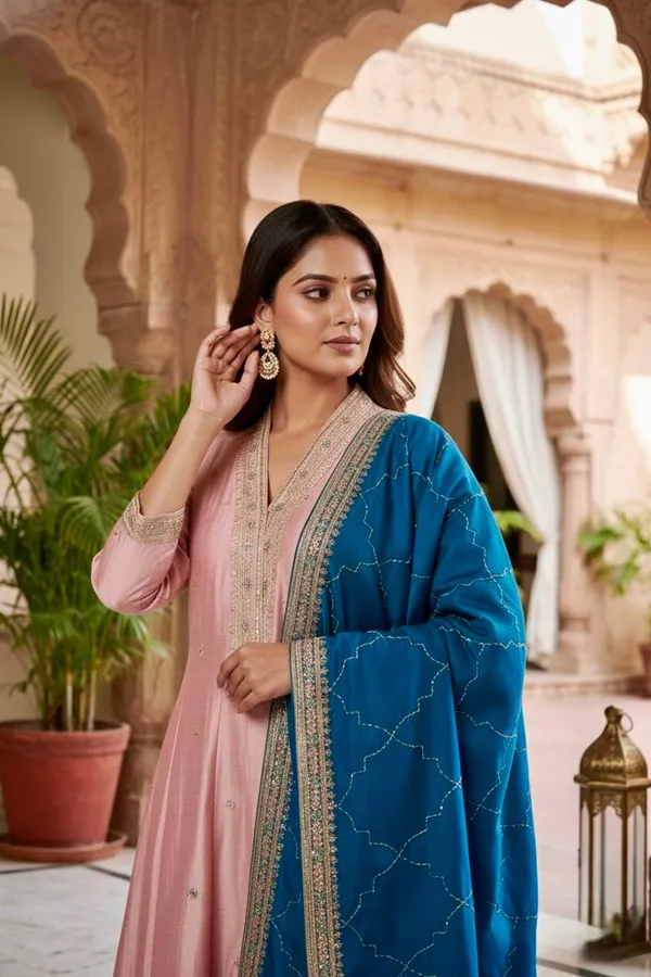 Elegant_Pink_Anarkali_Suit_With_Blue_Dupatta