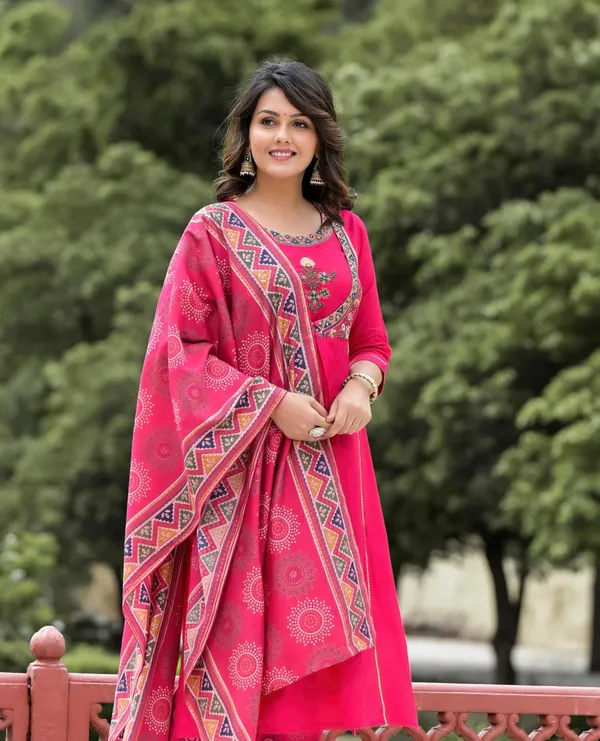 Pink_Anarkali_Kurta_With_Embroidered_Yoke_And_Dupatta