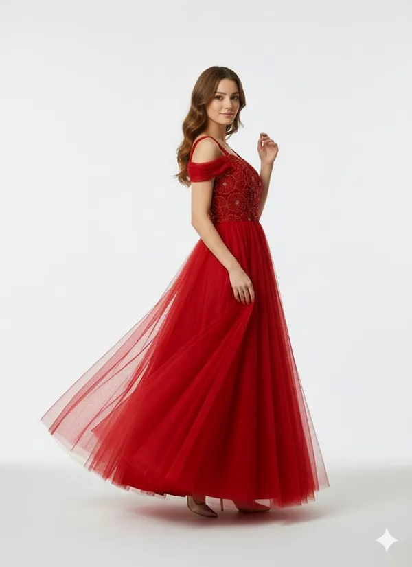 Red_Off-Shoulder_Embellished_Evening_Gown_With_Tulle_Skirt