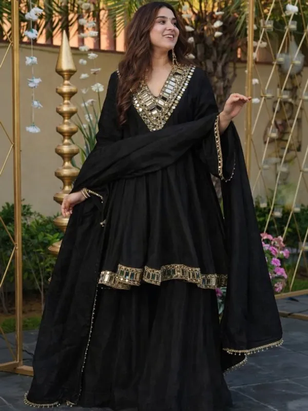 Black_Anarkali_Suit_Set_With_Golden_Embellished_Yoke_And_Dupatta