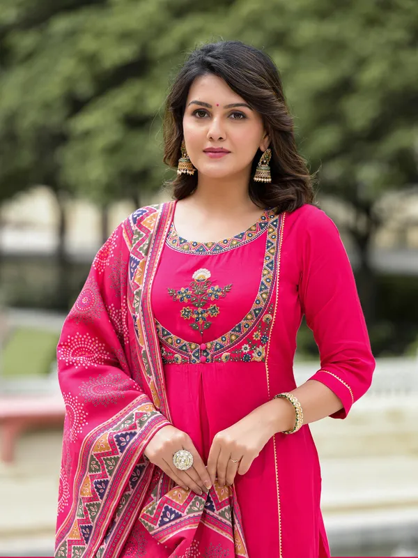 Pink_Anarkali_Kurta_With_Embroidered_Yoke_And_Dupatta