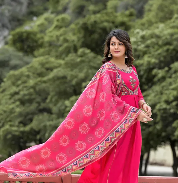Pink_Anarkali_Kurta_With_Embroidered_Yoke_And_Dupatta