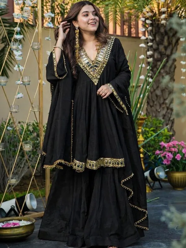 Black_Anarkali_Suit_Set_With_Golden_Embellished_Yoke_And_Dupatta