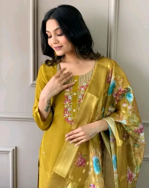 Mustard_Yellow_Embroidered_Salwar_Suit_Set_With_Floral_Dupatta
