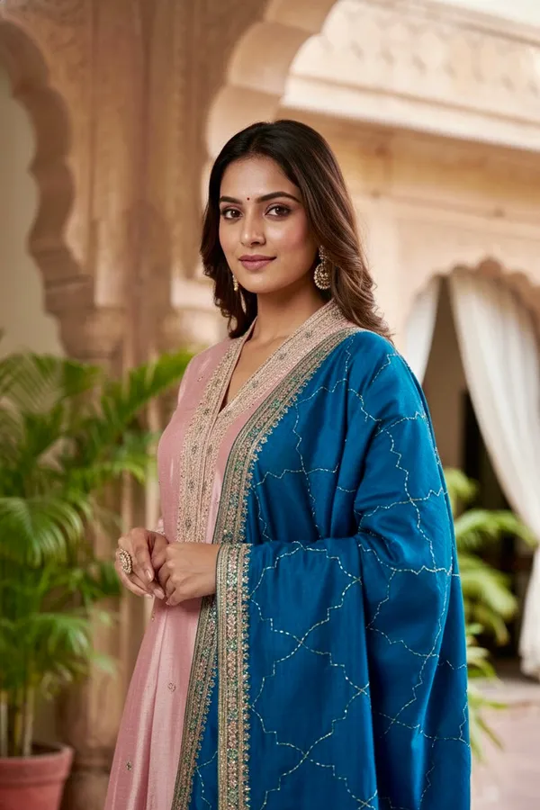 Elegant_Pink_Anarkali_Suit_With_Blue_Dupatta
