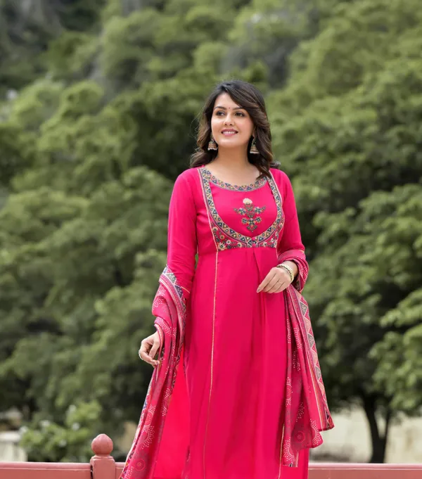 Pink_Anarkali_Kurta_With_Embroidered_Yoke_And_Dupatta