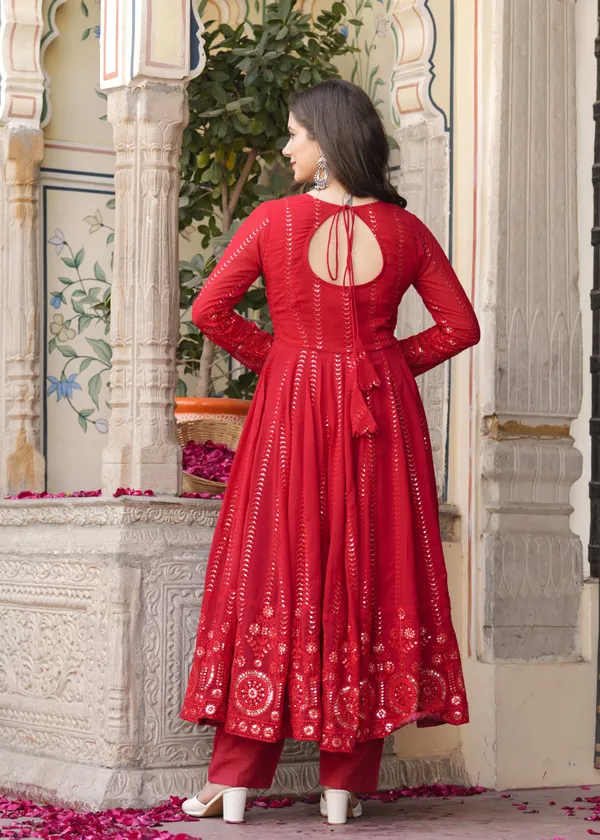 Red_Georgette_/_Cotton_Premium_Kurta_Set_For_Women