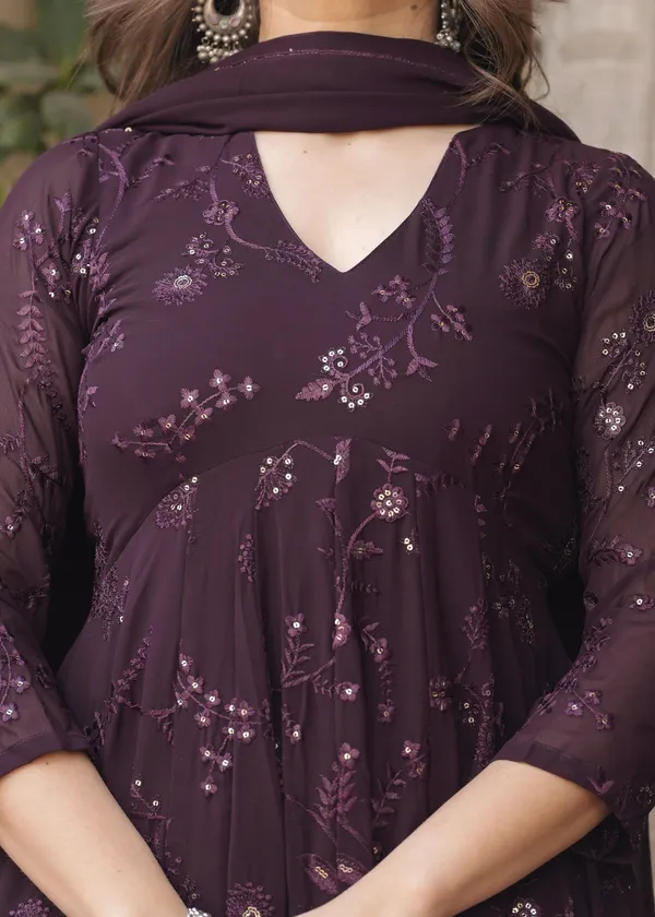 Burgundy_Georgette_/_Cotton_Premium_Kurta_Set_For_Women