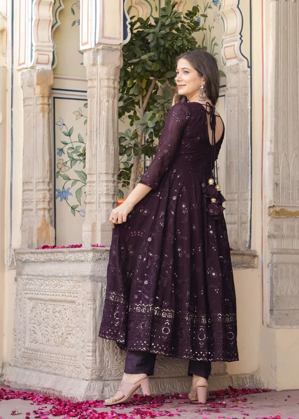 Burgundy_Georgette_/_Cotton_Premium_Kurta_Set_For_Women