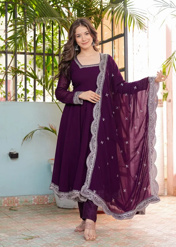 Purple_Georgette_/_Cotton_Premium_Kurta_Set_For_Women