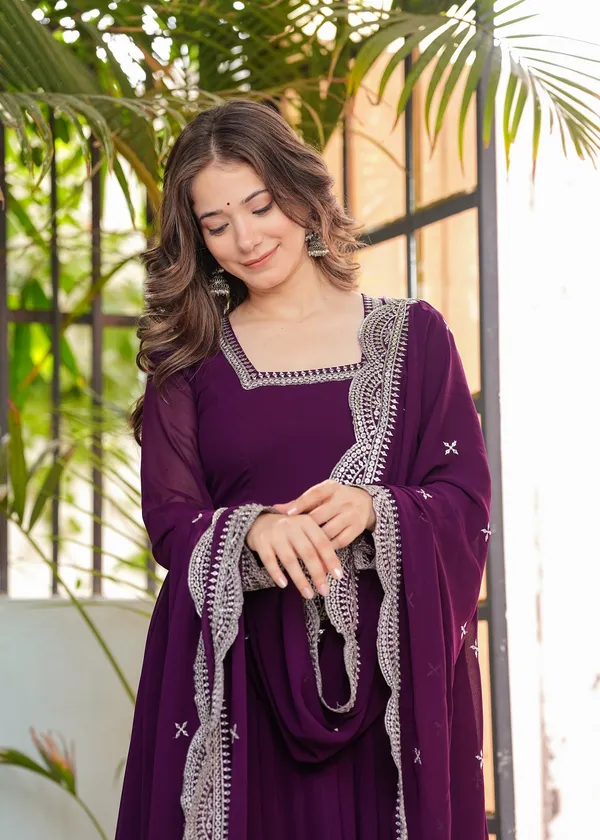 Purple_Georgette_/_Cotton_Premium_Kurta_Set_For_Women