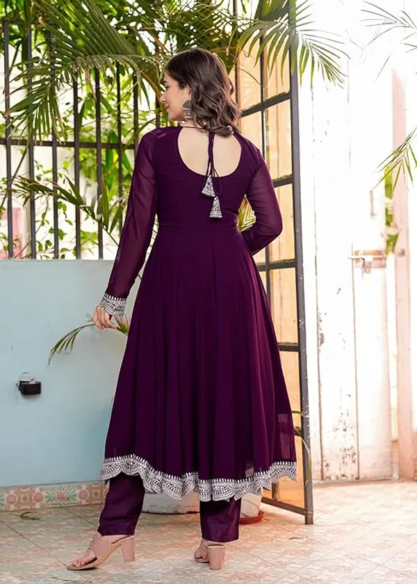 Purple_Georgette_/_Cotton_Premium_Kurta_Set_For_Women