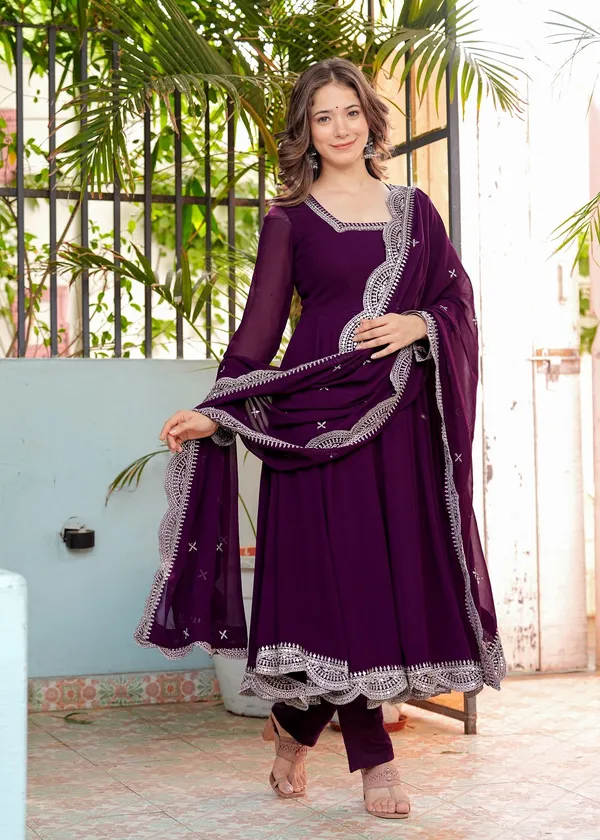 Purple_Georgette_/_Cotton_Premium_Kurta_Set_For_Women